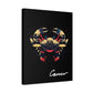 Black canvas wall art print of colorful abstract Cancer crab illustration with intricate details and cosmic splatters on dark background, featuring "Cancer" in elegant white cursive.