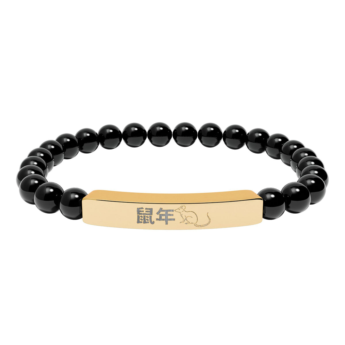 Year of the Rat Chinese Zodiac Bracelet Gold Bar Natural Stone Stretch Jewelry
