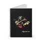 Notebook with a colorful abstract Aquarius water bearer pouring vessel, tribal face paint, geometric patterns, and paint splatters on a black background, featuring the word "Aquarius".