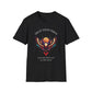 Black unisex cotton t-shirt featuring bold motivational "Trust Your Vision" graphic: vibrant abstract phoenix/eagle with spread wings, intense expression, colorful geometric accents, and dynamic paint splatters in red, orange, teal, blue, and gold tones bursting outward around an orange moon background. Arched white text "TRUST YOUR VISION" above and smaller inspirational quote "Even when others can't see what you see" below. Spiritual empowerment crewneck tee.