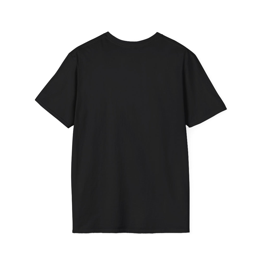 Black unisex cotton crewneck t-shirt back view: plain blank black with no print, short sleeves, and relaxed fit. Soft comfortable premium basic black t-shirt rear flat lay.