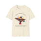 Cream speckled t-shirt featuring a vibrant hummingbird graphic with the text "MOVE WITH GRACE" arched above and the quote "Even when the world accelerates, Your center remains steady" below. Motivational spiritual apparel.