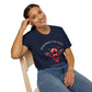 Woman modeling a navy blue t-shirt with 'Remember The Bond' inspirational bird graphic and quote 'Even when forms change, The love remains alive' printed on the front.