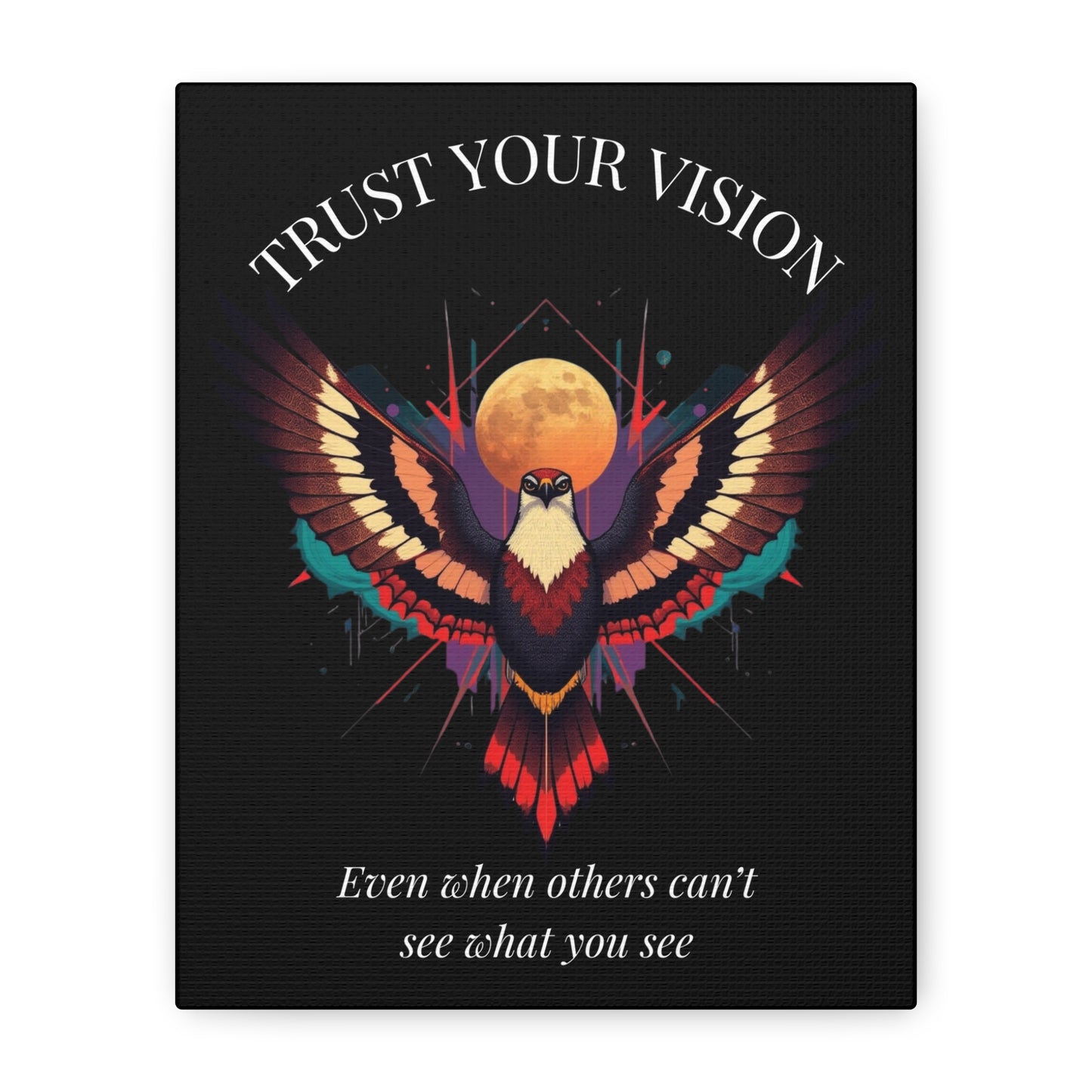 Trust Your Vision Canvas Wall Art — Inspirational Hawk with Moon Quote