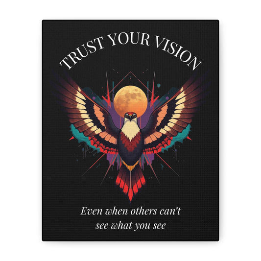 Trust Your Vision Canvas Wall Art — Inspirational Hawk with Moon Quote