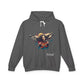 Gray hoodie with a graphic design of a woman and the word 'Feral' on a white background