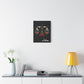 Black canvas wall art print of geometric Libra scales with intricate patterns and colorful accents on dark background, featuring "Libra" in elegant white cursive.