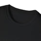 Close-up of black unisex cotton crewneck t-shirt collar: soft ribbed neckline, clean stitching, comfortable fit. Premium durable crew neck construction detail.