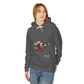 Person wearing a gray hoodie with a colorful graphic and 'Feral' text on a white background
