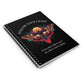 Notebook with a colorful abstract moth design, intense expression, geometric accents, and paint splatters on a black background, featuring the words "FOLLOW YOUR LIGHT" and quote "Even when others can't see where you're going, see with your own eyes".