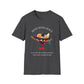 Dark gray t-shirt featuring a vibrant hummingbird graphic with the text "MOVE WITH GRACE" arched above and the quote "Even when the world accelerates, Your center remains steady" below. Motivational spiritual apparel.