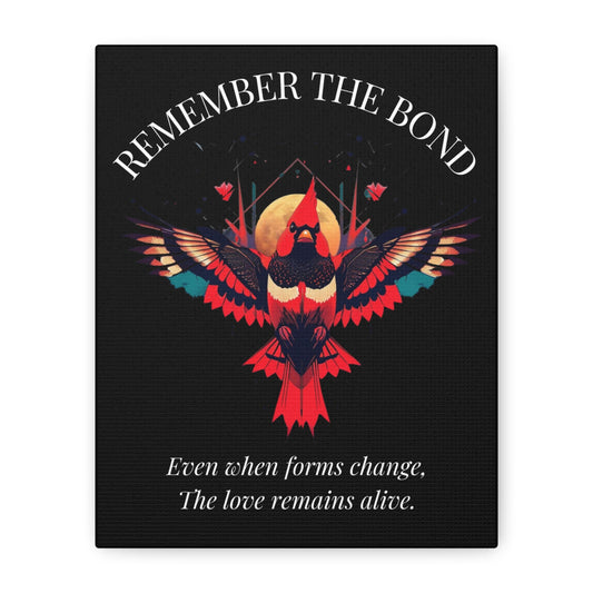 Meaningful nature-inspired memorial wall decor. This black canvas print with a striking cardinal graphic and heartfelt quote makes a powerful statement piece or a thoughtful sympathy gift.