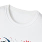 Close-up of white unisex cotton crewneck t-shirt collar: soft ribbed neckline, clean stitching, comfortable fit. Premium durable crew neck construction detail.
