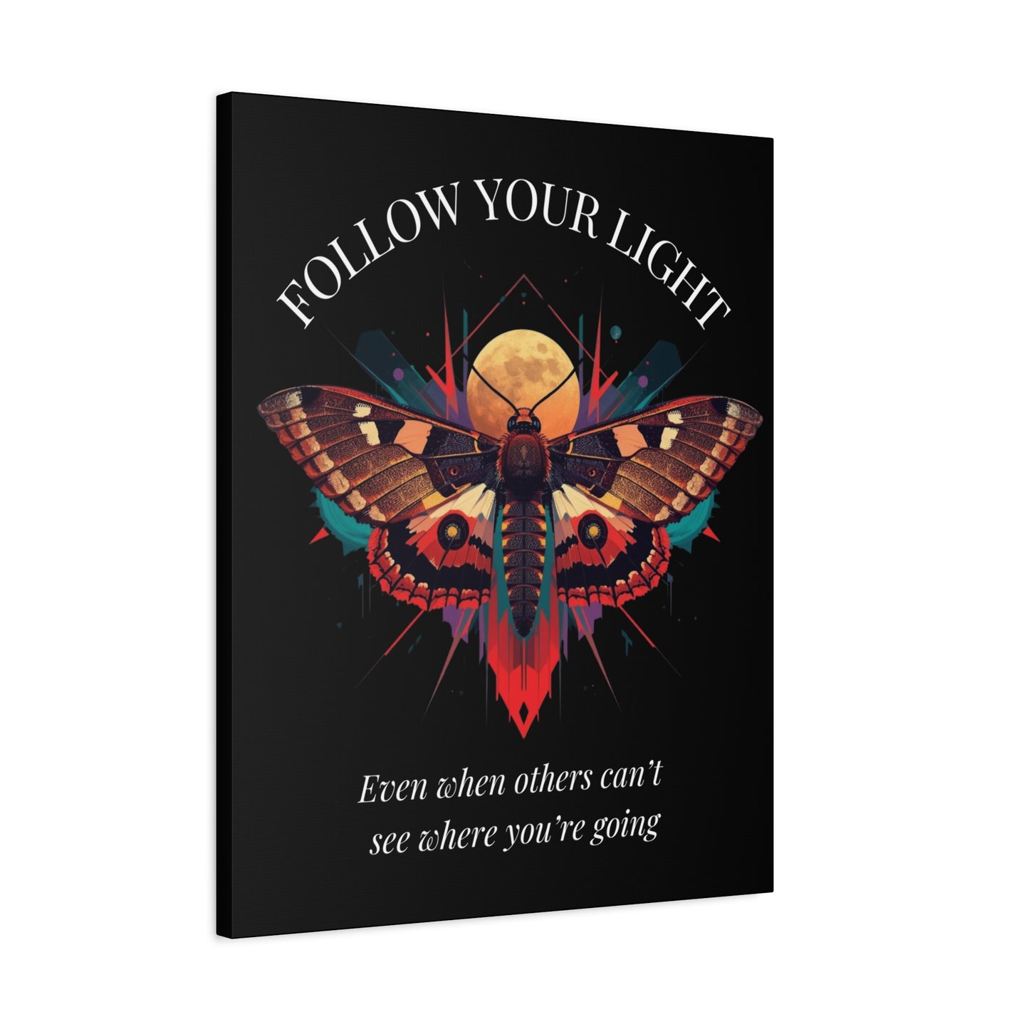 Follow Your Light Canvas Wall Art — Inspirational Moth with Moon Quote