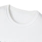 Close-up of white unisex cotton crewneck t-shirt collar: soft ribbed neckline, clean stitching, comfortable fit. Premium durable crew neck construction detail.