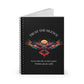Notebook with a colorful abstract owl with intense eyes, moon accents, geometric details, and paint splatters on a black background, featuring the words "TRUST THE SILENCE" and quote "Even when the world is quiet, wisdom speaks softly".