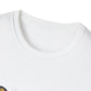 Close-up of white unisex cotton crewneck t-shirt collar: soft ribbed neckline, clean stitching, comfortable fit. Premium durable crew neck construction detail.
