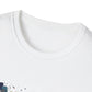 Close-up of white unisex cotton crewneck t-shirt collar: soft ribbed neckline, clean stitching, comfortable fit. Premium durable crew neck construction detail.