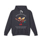 Black hoodie with 'Move With Grace' inspirational hummingbird graphic and quote 'Even when the world accelerates, Your center remains steady' printed on the front.