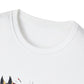 Close-up of white unisex cotton crewneck t-shirt collar: soft ribbed neckline, clean stitching, comfortable fit. Premium durable crew neck construction detail.