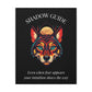 Close up of black canvas wall art print of colorful abstract wolf head with intense blue-green eyes, geometric accents, and cosmic splatters on dark background. Arched white text "SHADOW GUIDE" above and quote "Even when fear appears, your intuition shows the way" below.