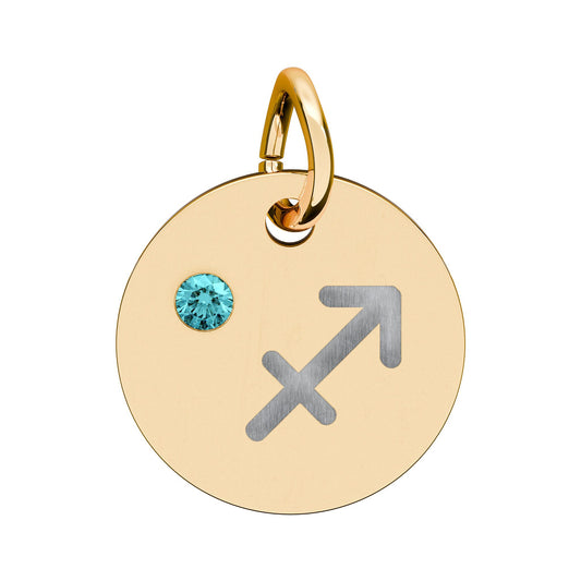 Sagittarius Blue Zircon Birthstone Zodiac Charm Necklace Pendant Astrology Jewelry