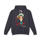 Black hoodie with a colorful graphic of a woman's face and the word 'Feral' on a white background