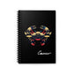 Notebook with a colorful abstract Cancer crab illustration, intricate claws, and cosmic splatters on a black background, featuring the word "Cancer".