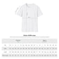 White unisex t-shirt size chart for Gildan 64000 Soft style: flat lay view of white crewneck tee with labeled sleeve length, body length, and width dimensions. Detailed sizing table in imperial inches and metric cm from XS to 5XL, including manufacturing tolerance note ±1.5 inches (3.8 cm). Accurate cotton t-shirt fit guide.