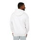 Back view of Man wearing a white hoodie on a white background