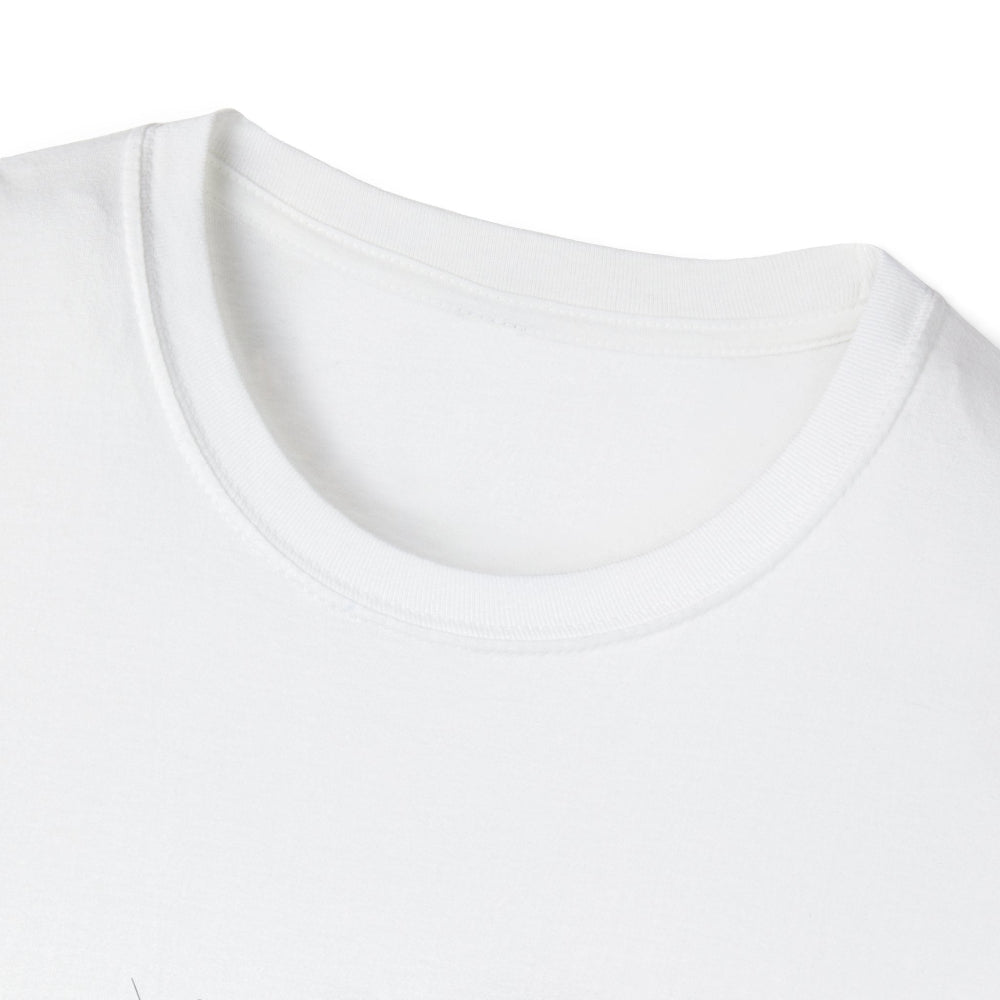 Close-up of white unisex cotton crewneck t-shirt collar: soft ribbed neckline, clean stitching, comfortable fit. Premium durable crew neck construction detail.