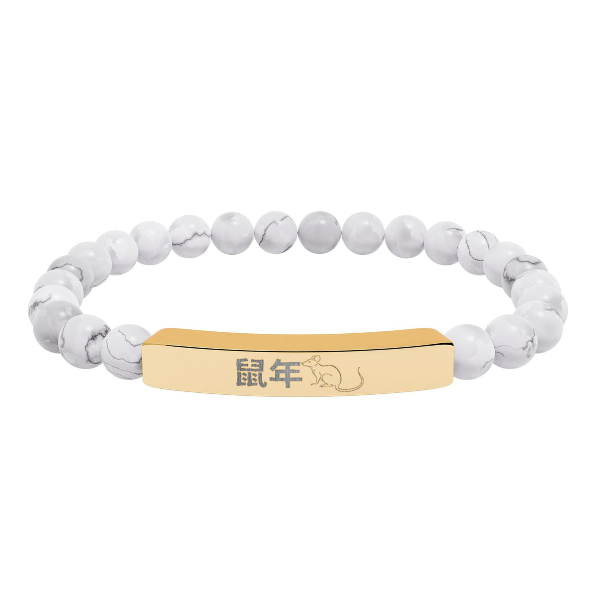 Year of the Rat Chinese Zodiac Bracelet Gold Bar Natural Stone Stretch Jewelry