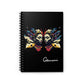 Notebook with a colorful design of twins and the word 'Gemini' on a black background