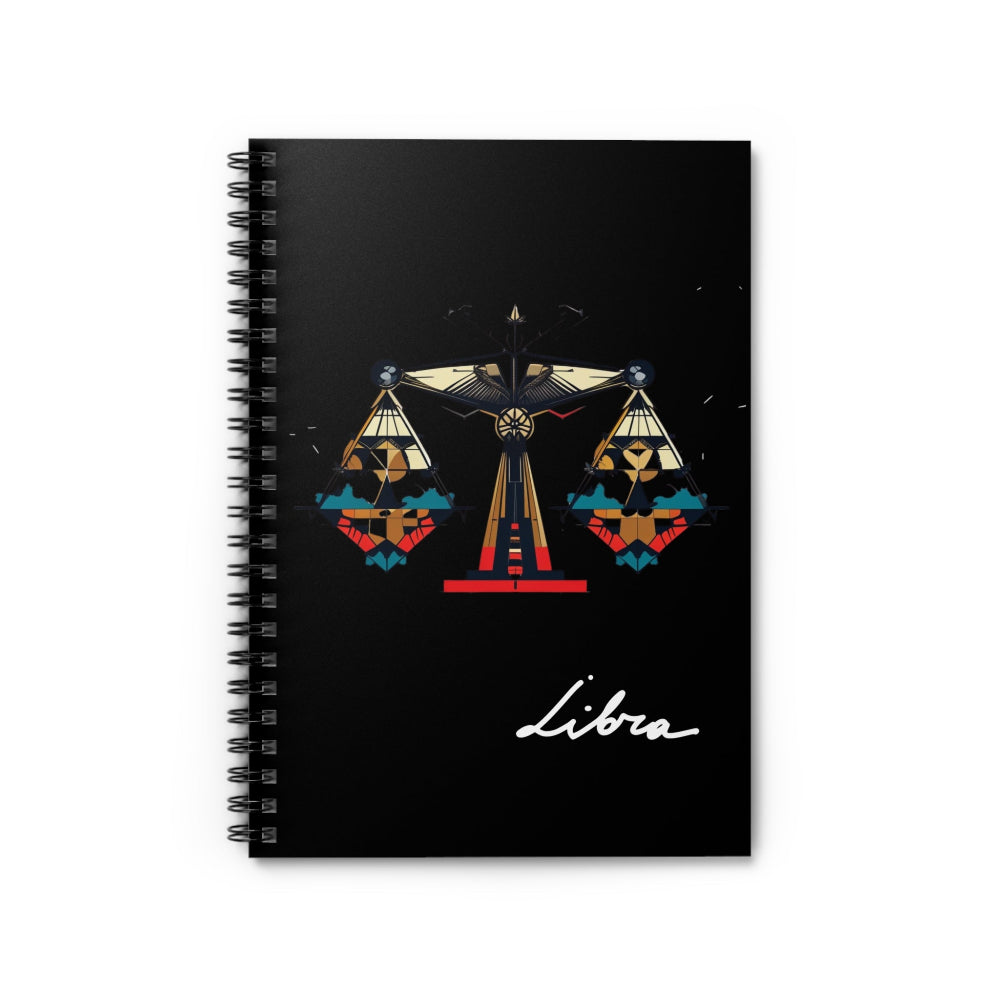Notebook with Libra zodiac sign design on a black background