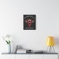 Minimalist interior scene featuring a framed wall art print with a colorful geometric phoenix and the quote "Remember the Bond – Even when forms change, the love remains alive." Styled on a light wall above a shelf with books and a yellow lamp.