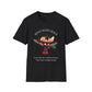 Black t-shirt featuring a vibrant hummingbird graphic with the text "MOVE WITH GRACE" arched above and the quote "Even when the world accelerates, Your center remains steady" below. Motivational spiritual apparel.