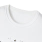 Close-up of white unisex cotton crewneck t-shirt collar: soft ribbed neckline, clean stitching, comfortable fit. Premium durable crew neck construction detail.