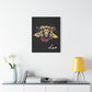 Leo zodiac wall art with bold illustrated lion design on black background, modern astrology canvas print displayed in stylish home décor setting