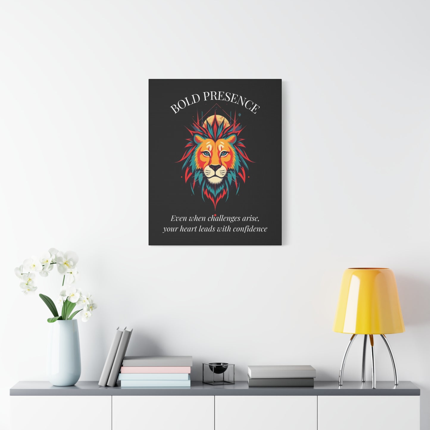 Bold Presence Canvas Wall Art — Inspirational Lion with Moon Quote