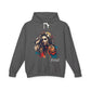 Gray hoodie with a colorful graphic of a woman and the word 'Feral' on a white background