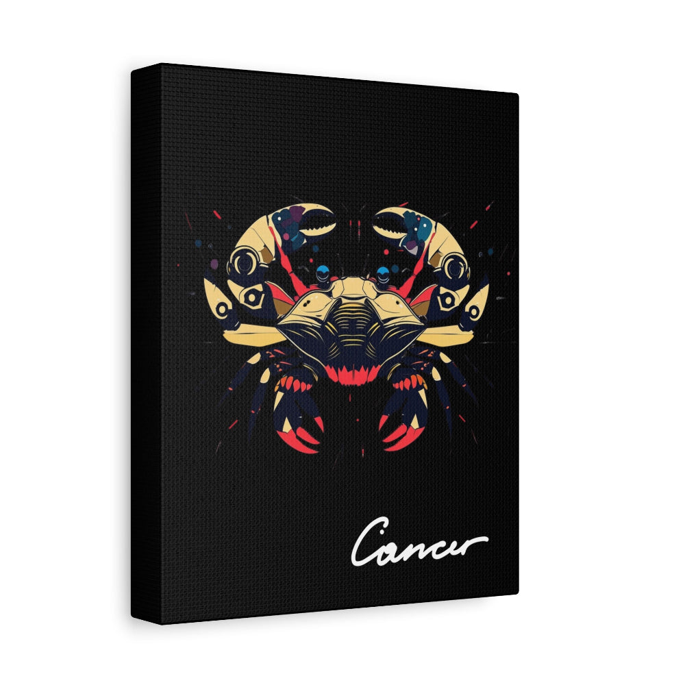 Canvas print of a colorful Cancer zodiac sign design on a black background