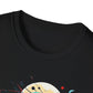 Close-up of black unisex cotton crewneck t-shirt collar: soft ribbed neckline, clean stitching, comfortable fit. Premium durable crew neck construction detail.