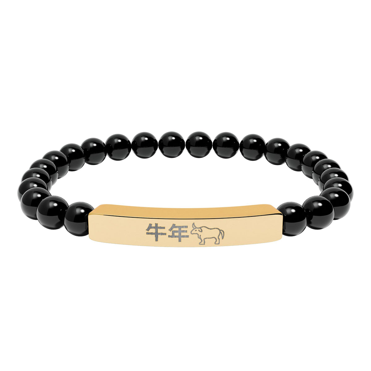 Year of the Ox Chinese Zodiac Natural Stone Stretch Bar Bracelet