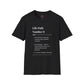 Black unisex cotton t-shirt featuring bold Life Path Number 8 numerology print: dictionary-style definition text reading "Life Path Number 8 noun • The vibration of power, success, and material mastery. • Boss energy — here to lead, build empires, and wield authority with purpose. — see also: power, abundance, leadership". Motivational spiritual numerology crewneck tee.