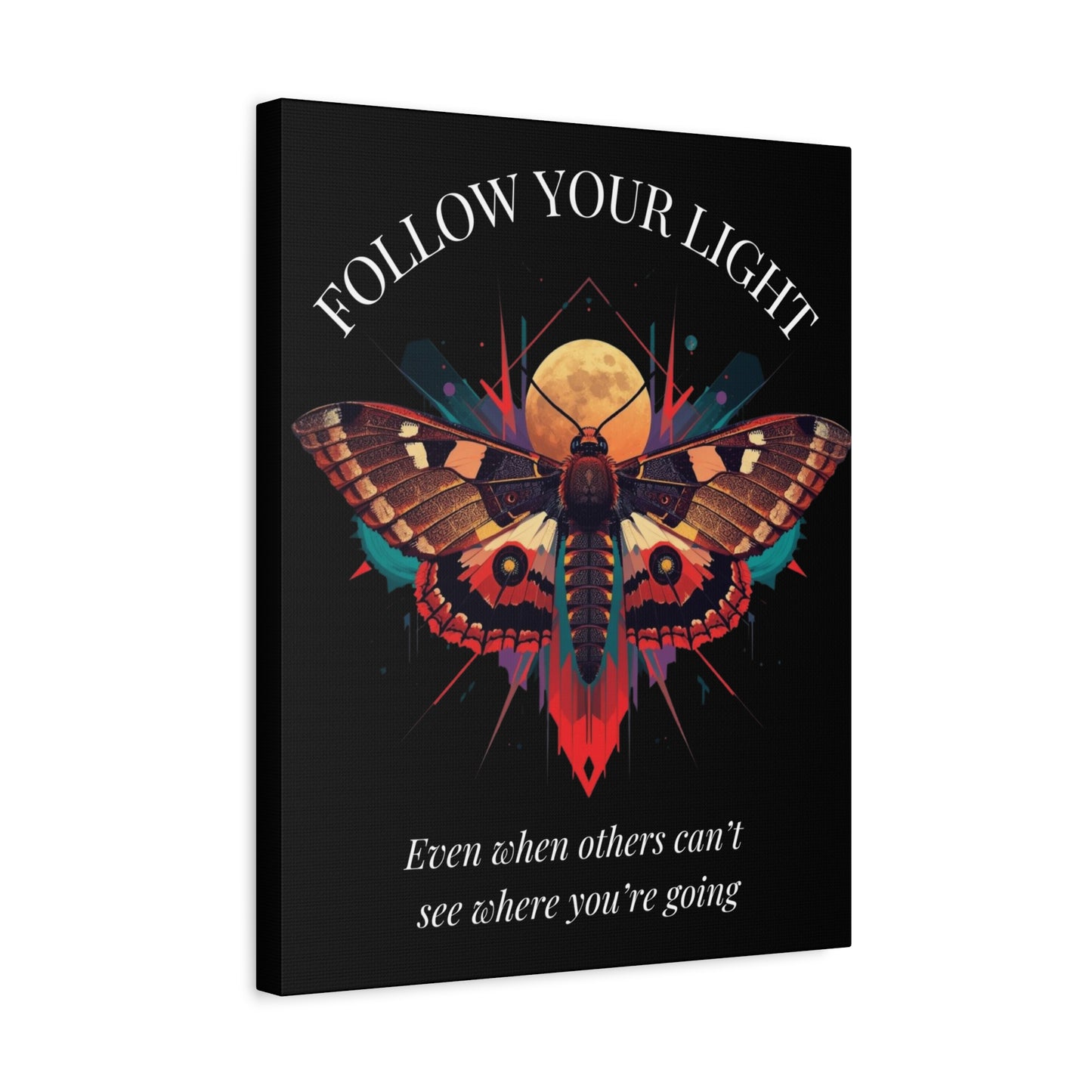Follow Your Light Canvas Wall Art — Inspirational Moth with Moon Quote