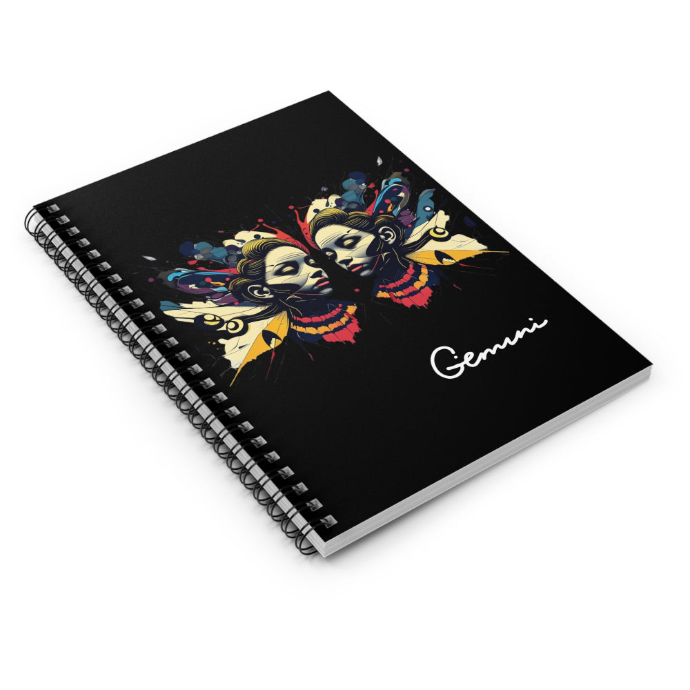 Notebook with colorful design and 'Gemini' text on a black background