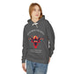 Woman modeling a charcoal grey hoodie with 'Remember The Bond' inspirational bird graphic and quote 'Even when forms change, The love remains alive' printed on the front.
