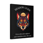 Black canvas wall art print of colorful abstract wolf head with intense blue-green eyes, geometric accents, and cosmic splatters on dark background. Arched white text "SHADOW GUIDE" above and quote "Even when fear appears, your intuition shows the way" below.