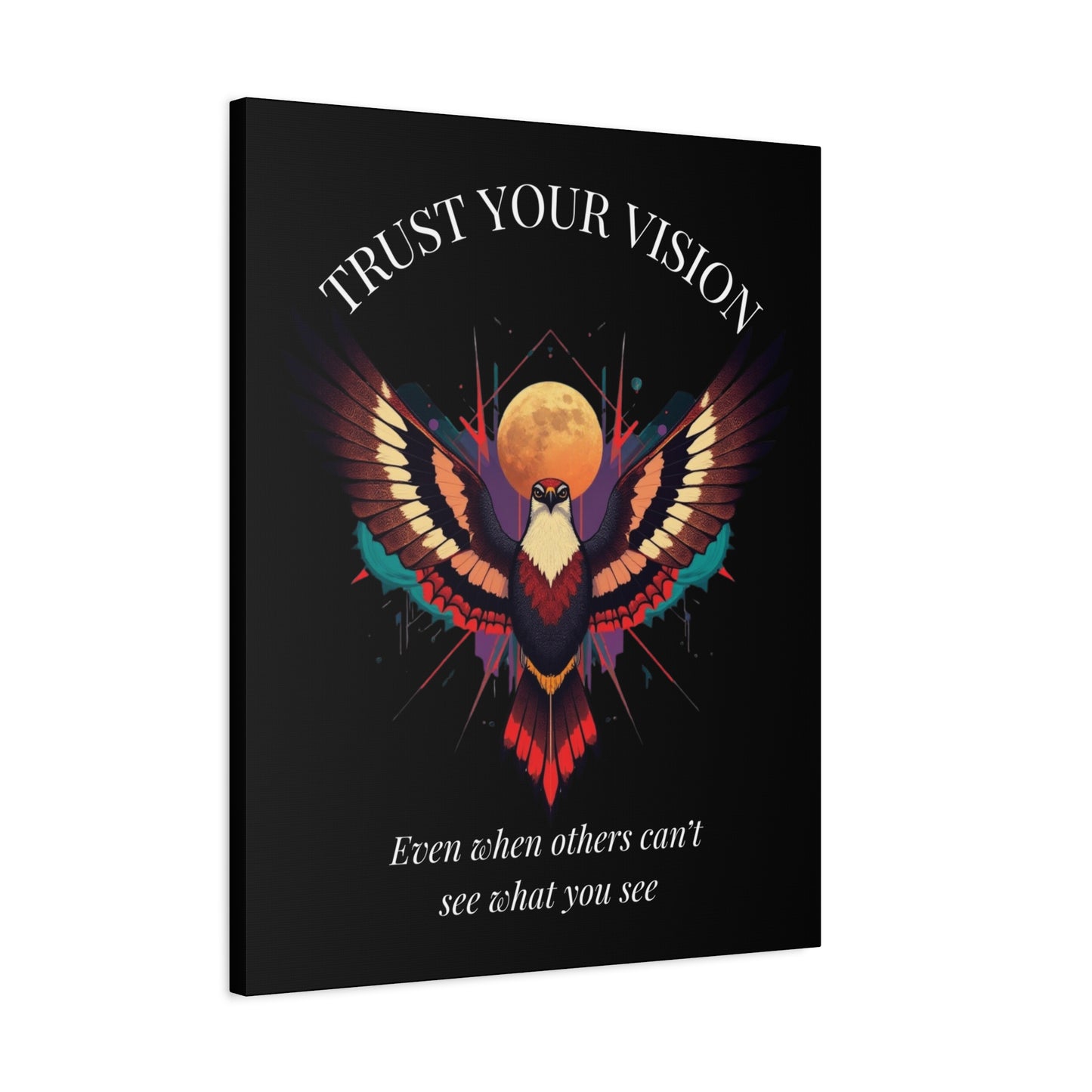 Trust Your Vision Canvas Wall Art — Inspirational Hawk with Moon Quote