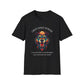 Black unisex cotton t-shirt featuring bold "Grounded Power" graphic: vibrant abstract bear head portrait with intense expression, colorful geometric accents, and dynamic paint splatters in red, orange, teal, blue, and gold tones bursting outward around an orange moon background. Arched white text "GROUNDED POWER" above and smaller inspirational quote "Even when life is overwhelming, your roots keep you steady" below. Motivational spiritual empowerment crewneck tee.